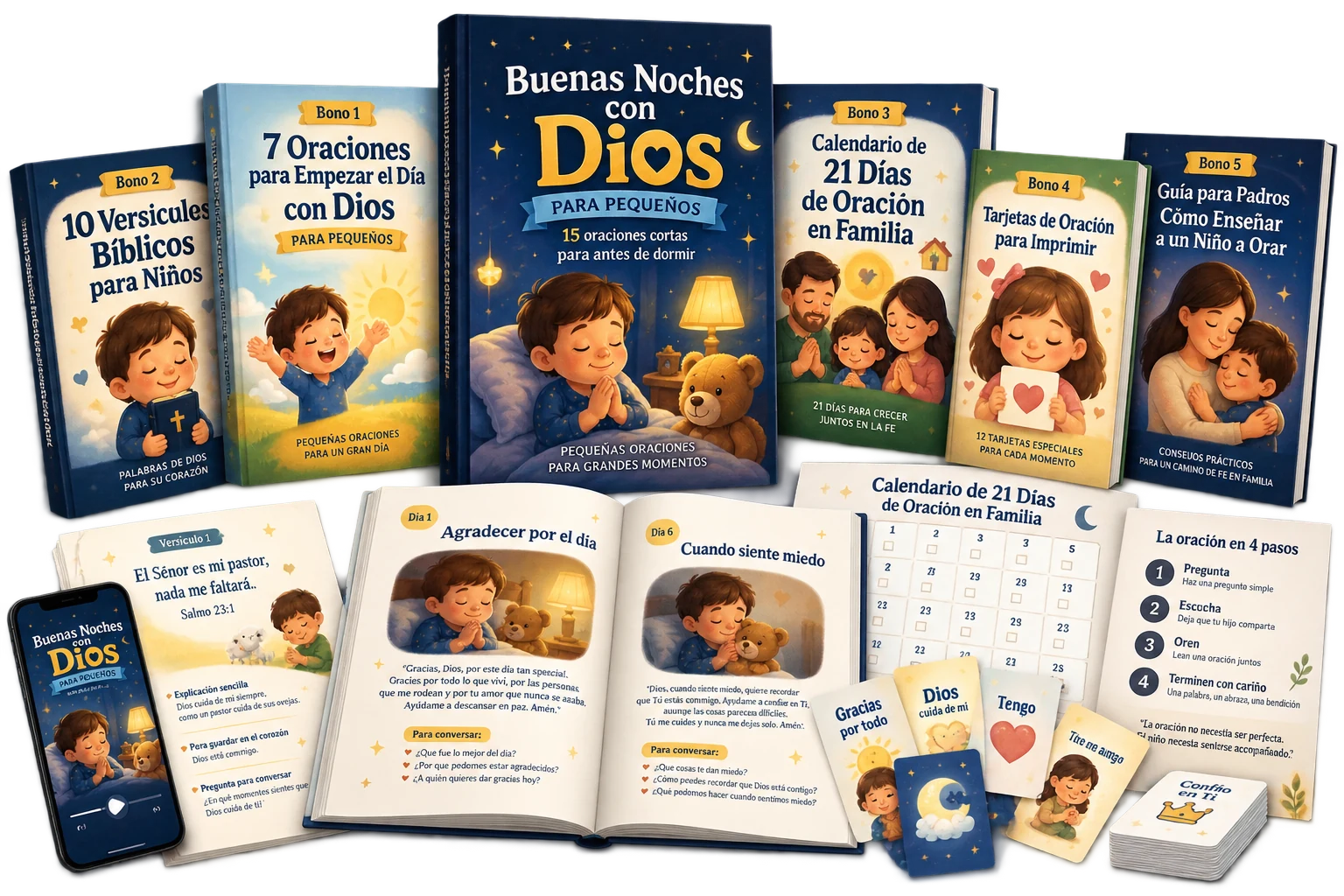 Colección completa con libros, páginas, calendario y tarjetas de oración